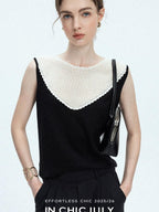 chicjuly Textured Breathable Colorblock Patchwork Women's Lyocell Cotton Blouses