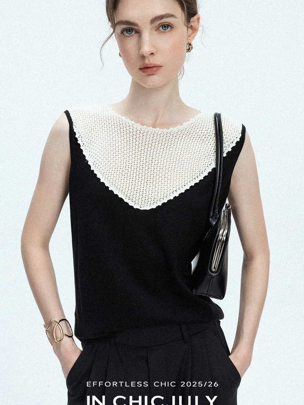 chicjuly Textured Breathable Colorblock Patchwork Women's Lyocell Cotton Blouses