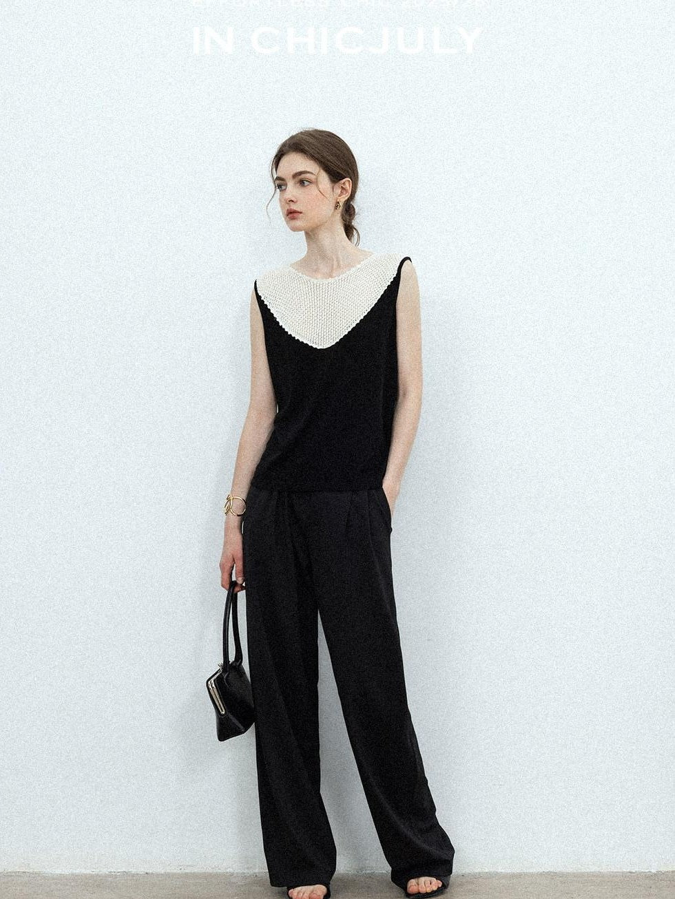 chicjuly Textured Breathable Colorblock Patchwork Women's Lyocell Cotton Blouses