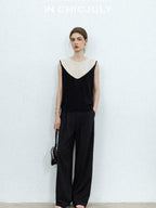 chicjuly Textured Breathable Colorblock Patchwork Women's Lyocell Cotton Blouses