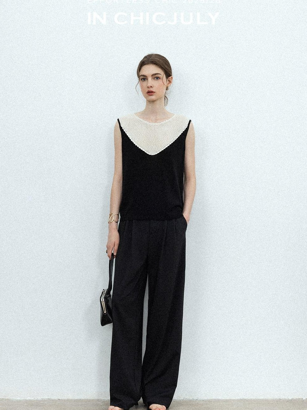 chicjuly Textured Breathable Colorblock Patchwork Women's Lyocell Cotton Blouses