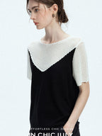 chicjuly Textured Breathable Colorblock Patchwork Women's Lyocell Cotton Blouses