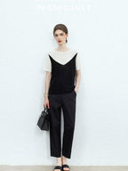 chicjuly Textured Breathable Colorblock Patchwork Women's Lyocell Cotton Blouses
