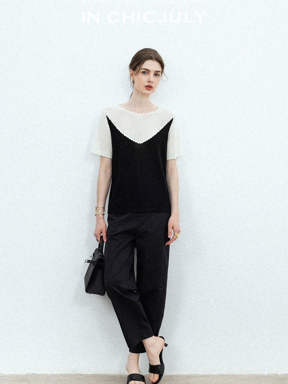 chicjuly Textured Breathable Colorblock Patchwork Women's Lyocell Cotton Blouses