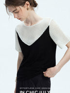 chicjuly Textured Breathable Colorblock Patchwork Women's Lyocell Cotton Blouses