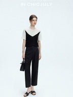 chicjuly Textured Breathable Colorblock Patchwork Women's Lyocell Cotton Blouses
