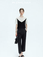 chicjuly Textured Breathable Colorblock Patchwork Women's Lyocell Cotton Blouses