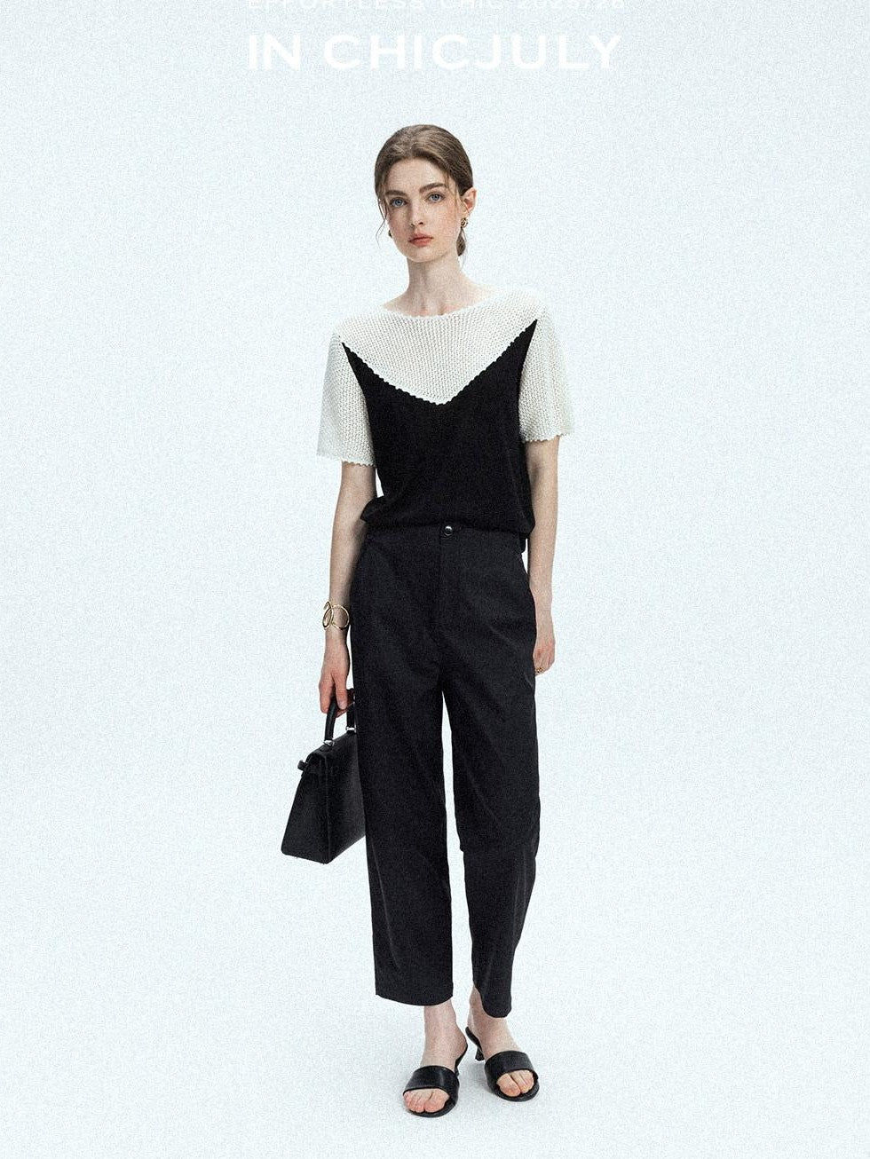 chicjuly Textured Breathable Colorblock Patchwork Women's Lyocell Cotton Blouses