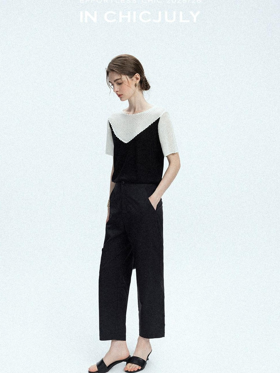 chicjuly Textured Breathable Colorblock Patchwork Women's Lyocell Cotton Blouses