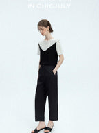 chicjuly Textured Breathable Colorblock Patchwork Women's Lyocell Cotton Blouses