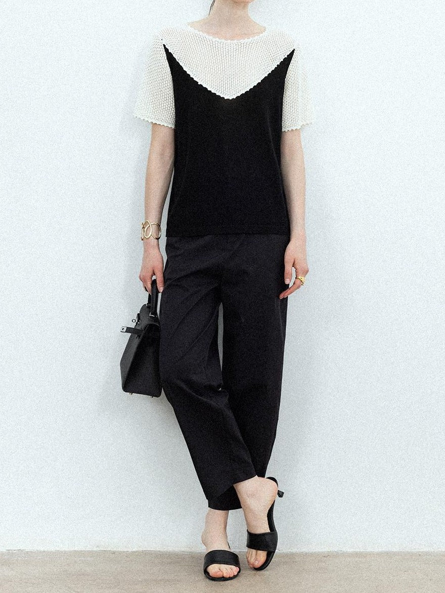 chicjuly Textured Breathable Colorblock Patchwork Women's Lyocell Cotton Blouses