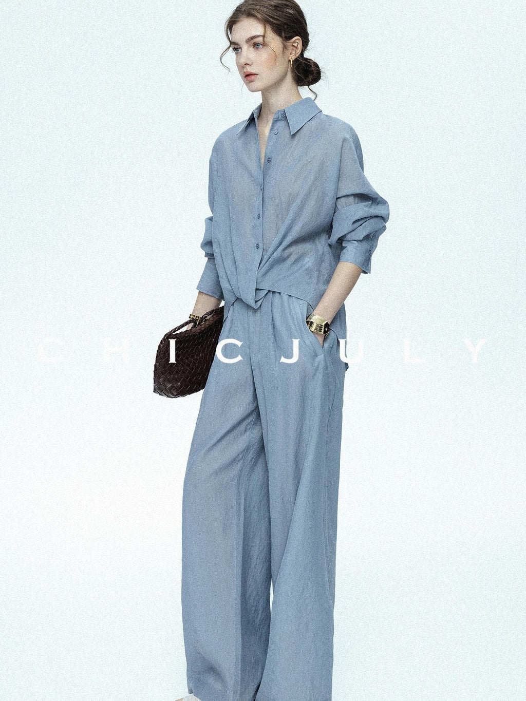 chicjuly Textured Relaxed Irregular Twist Knot Women's Lyocell Wide-leg Pants