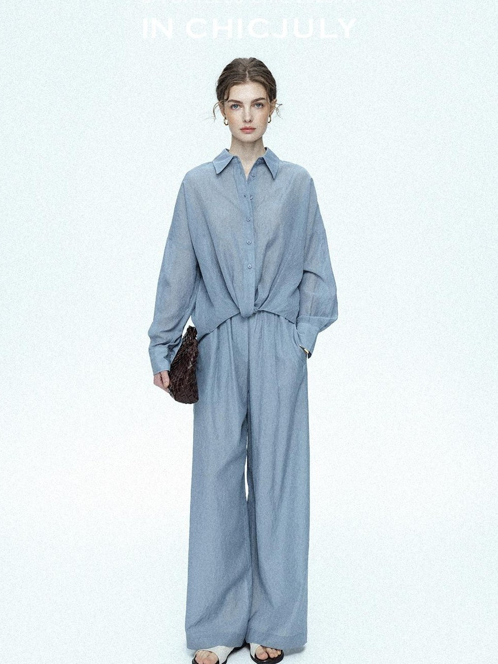 chicjuly Textured Relaxed Irregular Twist Knot Women's Lyocell Wide-leg Pants