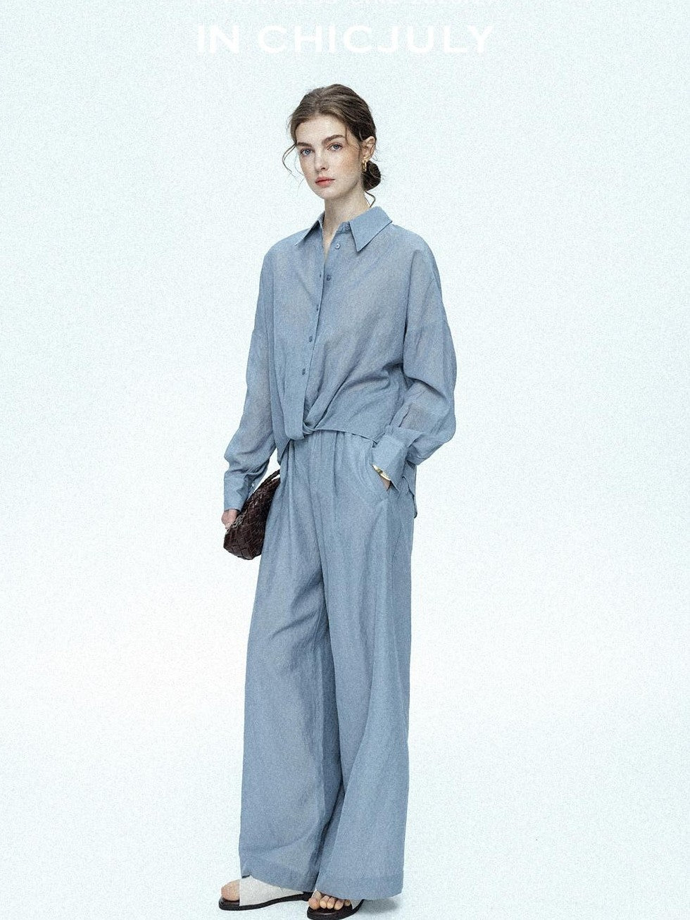 chicjuly Textured Relaxed Irregular Twist Knot Women's Lyocell Wide-leg Pants