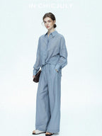 chicjuly Textured Relaxed Irregular Twist Knot Women's Lyocell Wide-leg Pants