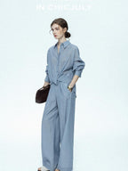 chicjuly Textured Relaxed Irregular Twist Knot Women's Lyocell Wide-leg Pants