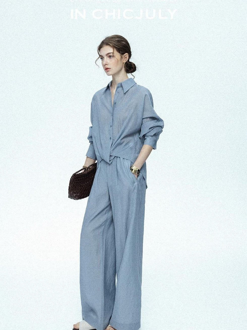 chicjuly Textured Relaxed Irregular Twist Knot Women's Lyocell Wide-leg Pants