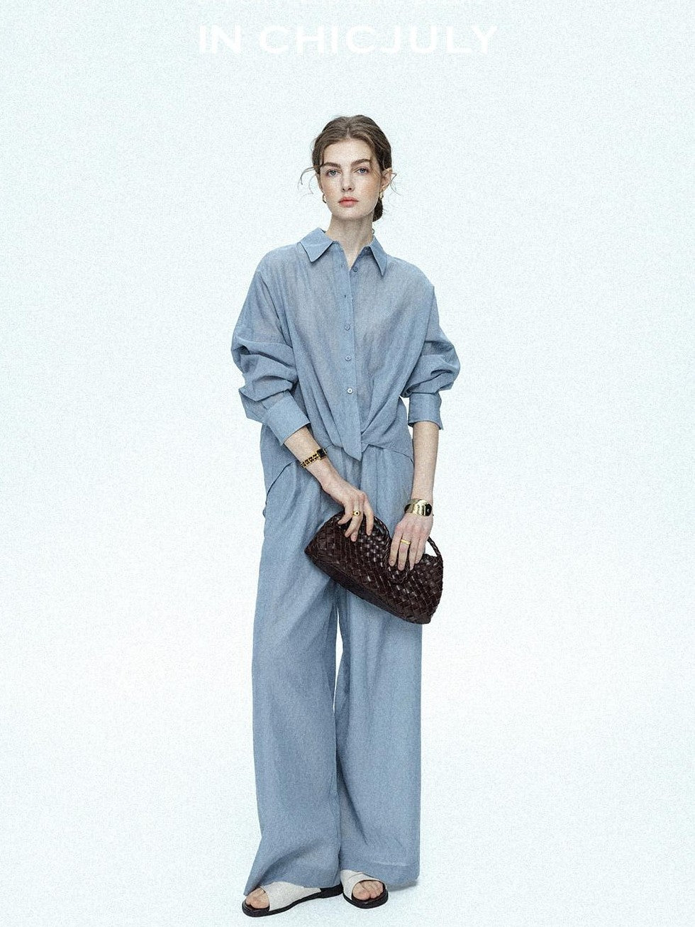 chicjuly Textured Relaxed Irregular Twist Knot Women's Lyocell Wide-leg Pants