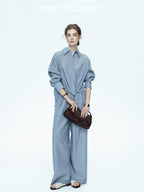 chicjuly Textured Relaxed Irregular Twist Knot Women's Lyocell Wide-leg Pants