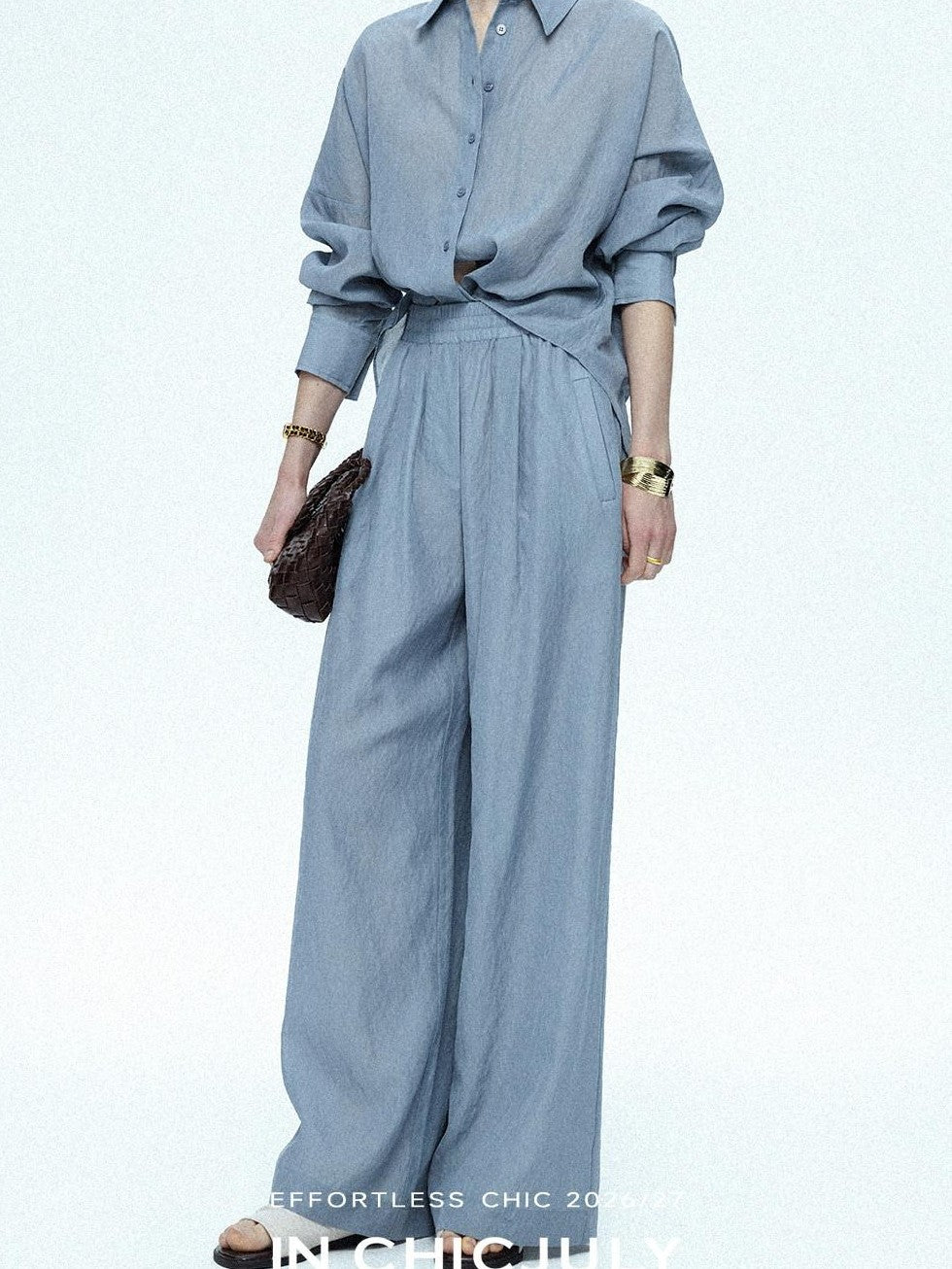 chicjuly Textured Relaxed Irregular Twist Knot Women's Lyocell Wide-leg Pants