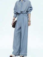 chicjuly Textured Relaxed Irregular Twist Knot Women's Lyocell Wide-leg Pants
