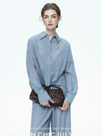 chicjuly Textured Relaxed Irregular Twist Knot Women's Lyocell Wide-leg Pants