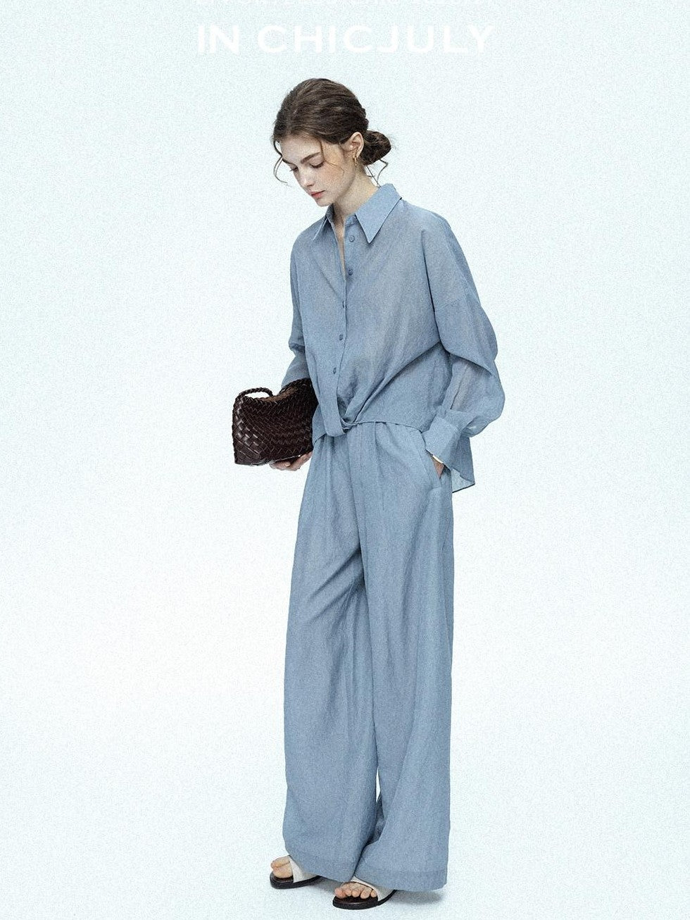 chicjuly Textured Relaxed Irregular Twist Knot Women's Lyocell Wide-leg Pants