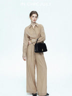 chicjuly Textured Relaxed Irregular Twist Knot Women's Lyocell Wide-leg Pants