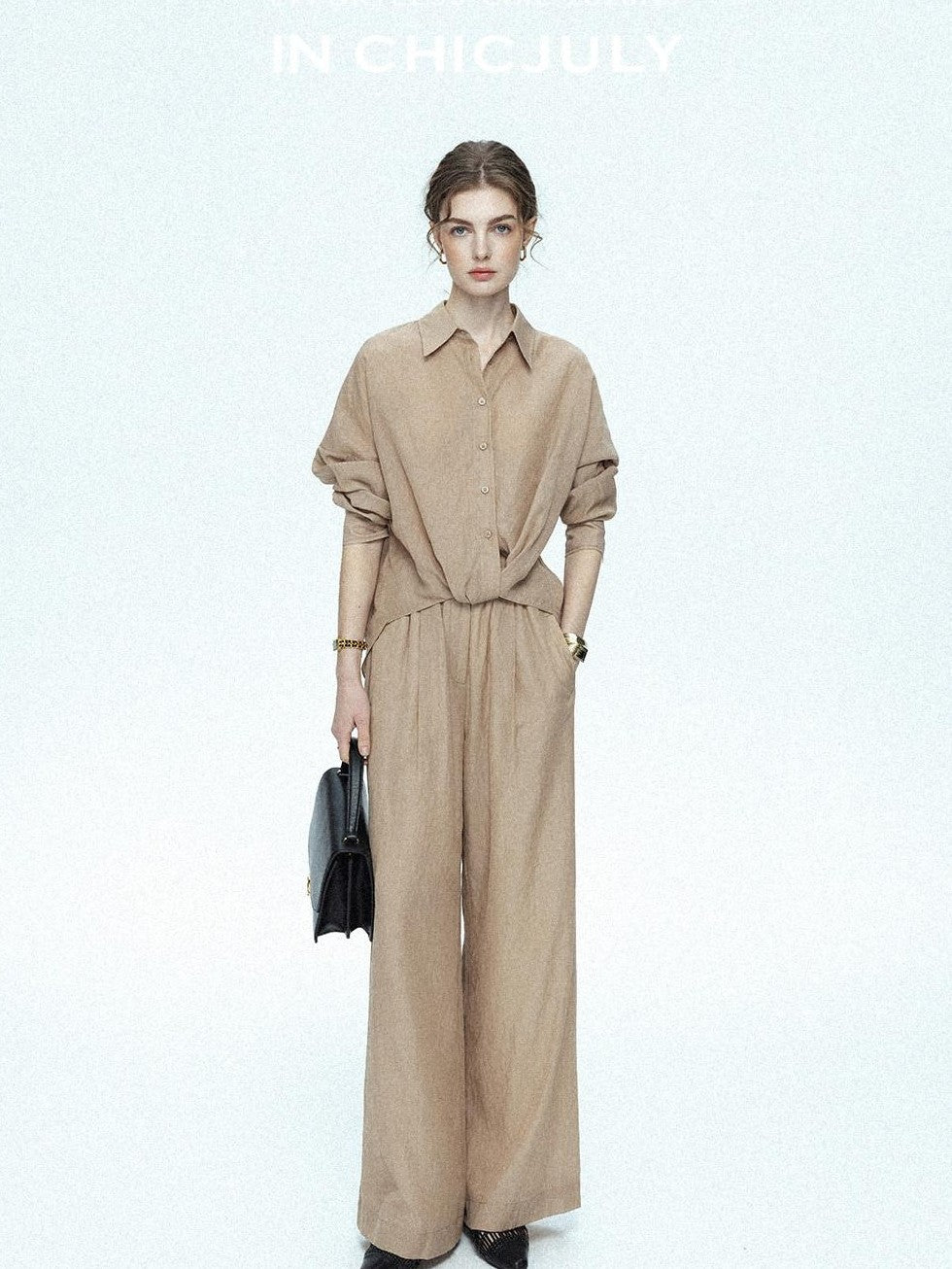 chicjuly Textured Relaxed Irregular Twist Knot Women's Lyocell Wide-leg Pants