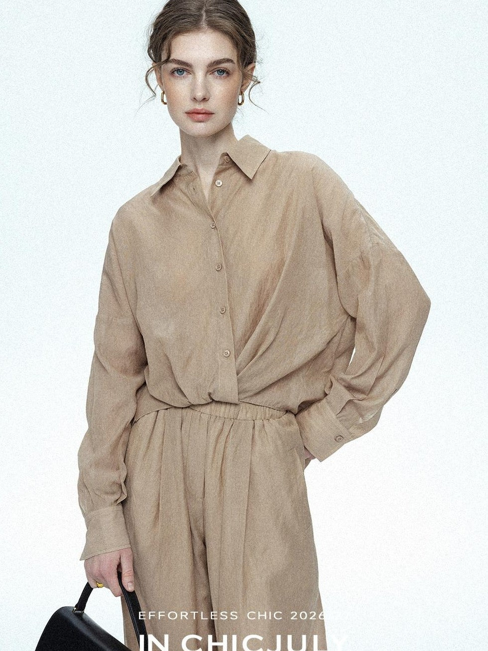 chicjuly Textured Relaxed Irregular Twist Knot Women's Lyocell Wide-leg Pants