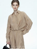 chicjuly Textured Relaxed Irregular Twist Knot Women's Lyocell Wide-leg Pants