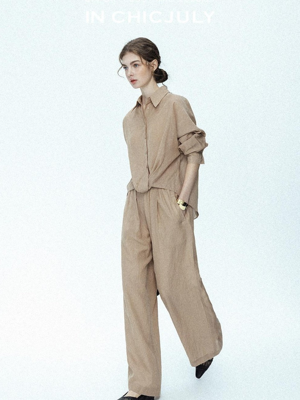 chicjuly Textured Relaxed Irregular Twist Knot Women's Lyocell Wide-leg Pants