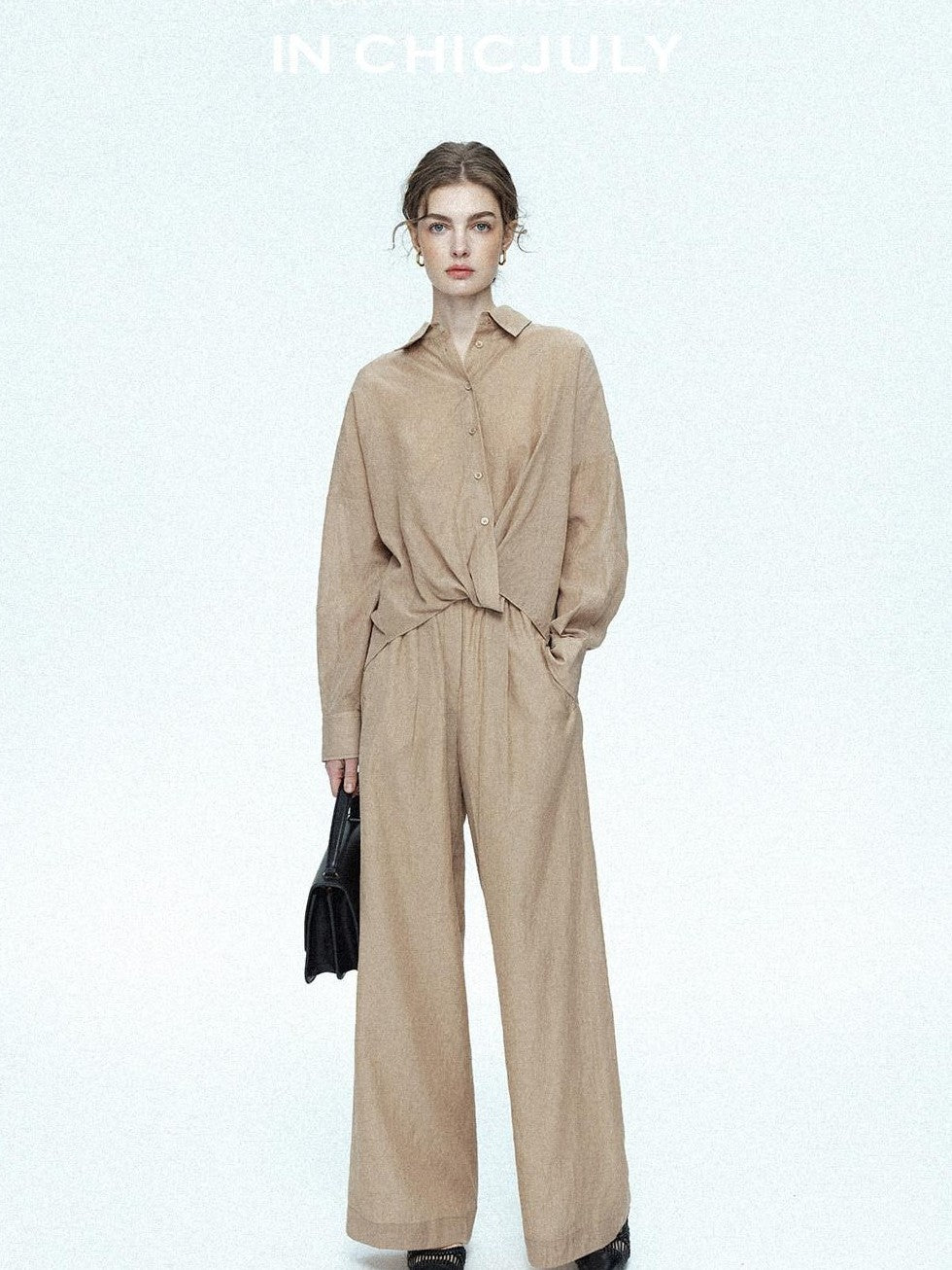 chicjuly Textured Relaxed Irregular Twist Knot Women's Lyocell Wide-leg Pants