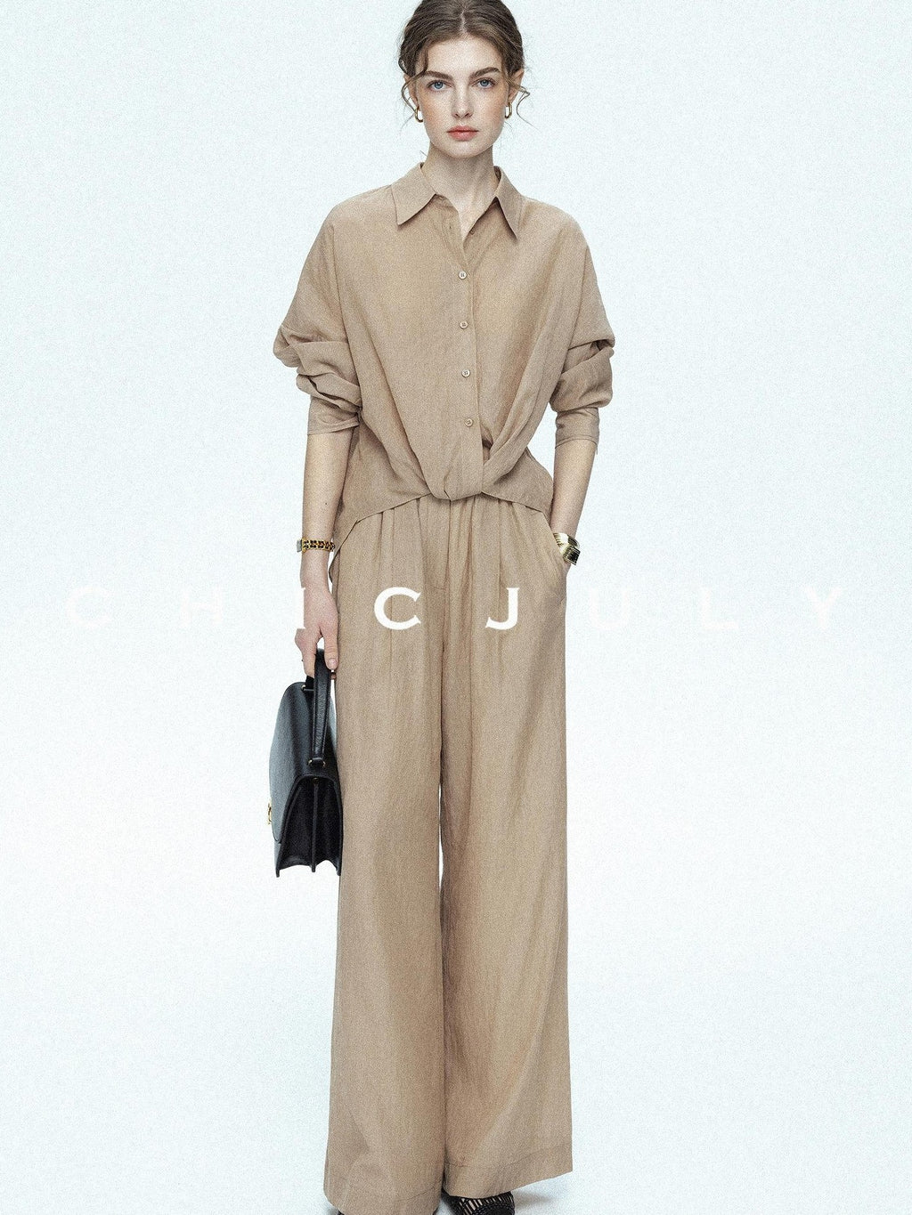chicjuly Textured Relaxed Irregular Twist Knot Women's Lyocell Wide-leg Pants