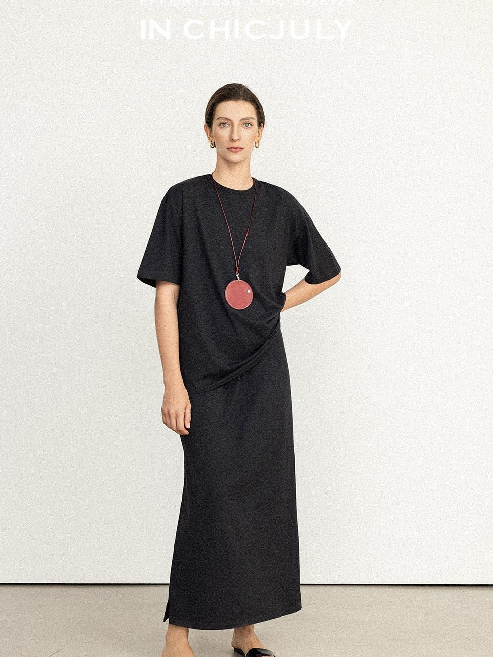 chicjuly Textured Relaxed Short Sleeve Round Neck Women's Cotton Top & Skirt Sets