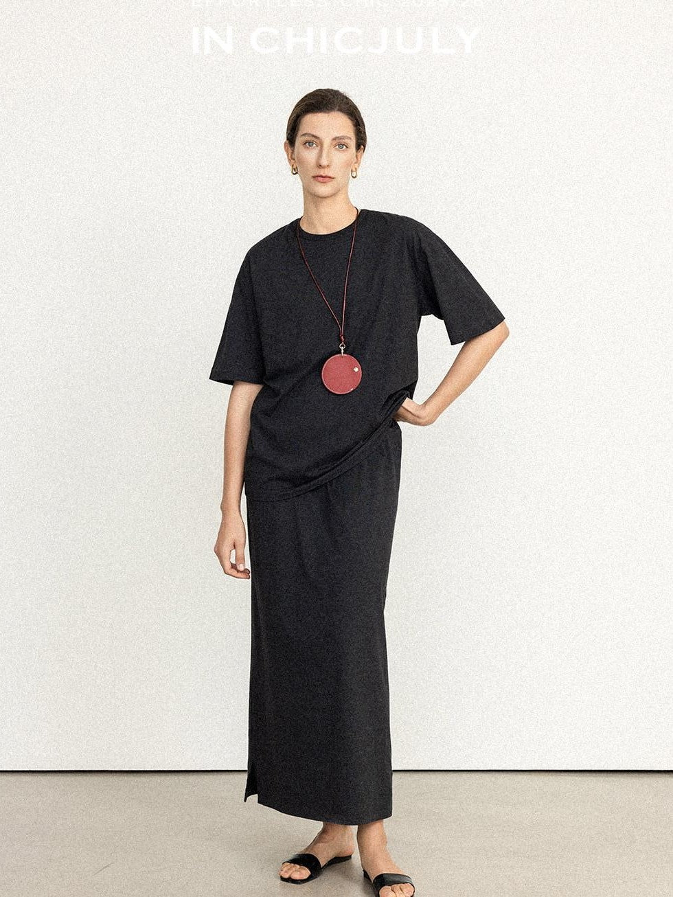 chicjuly Textured Relaxed Short Sleeve Round Neck Women's Cotton Top & Skirt Sets