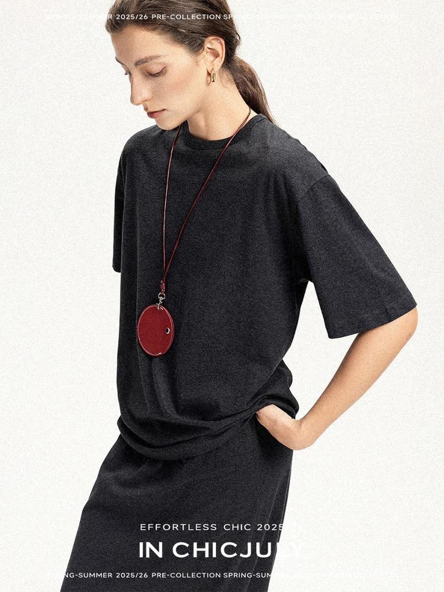 chicjuly Textured Relaxed Short Sleeve Round Neck Women's Cotton Top & Skirt Sets