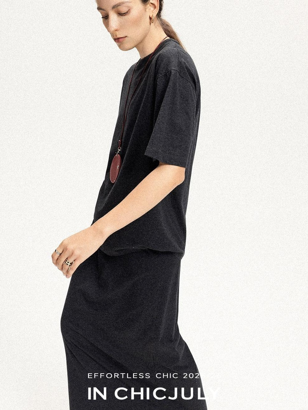 chicjuly Textured Relaxed Short Sleeve Round Neck Women's Cotton Top & Skirt Sets