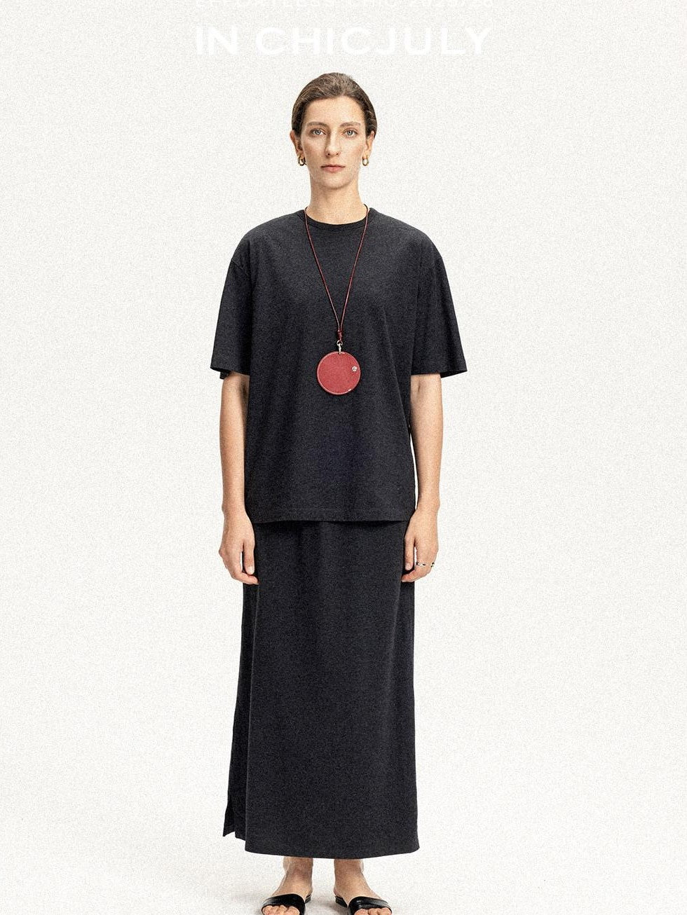 chicjuly Textured Relaxed Short Sleeve Round Neck Women's Cotton Top & Skirt Sets