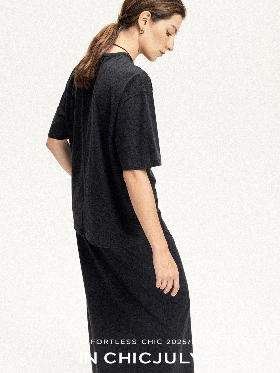 chicjuly Textured Relaxed Short Sleeve Round Neck Women's Cotton Top & Skirt Sets