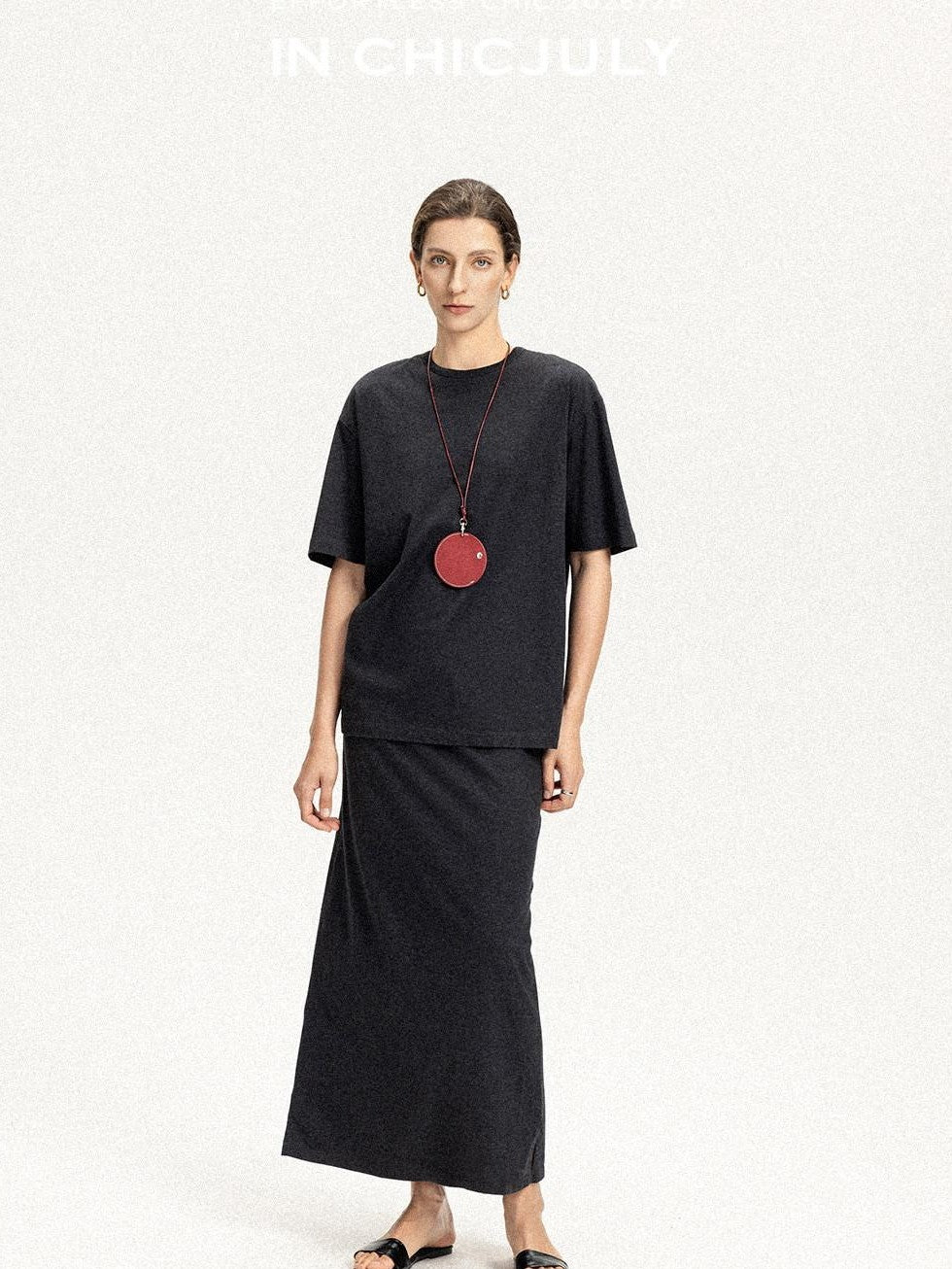 chicjuly Textured Relaxed Short Sleeve Round Neck Women's Cotton Top & Skirt Sets