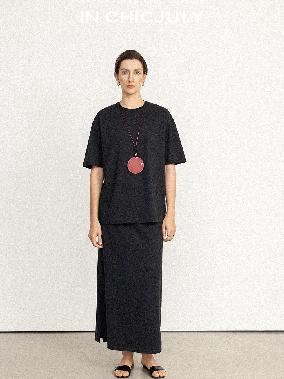 chicjuly Textured Relaxed Short Sleeve Round Neck Women's Cotton Top & Skirt Sets