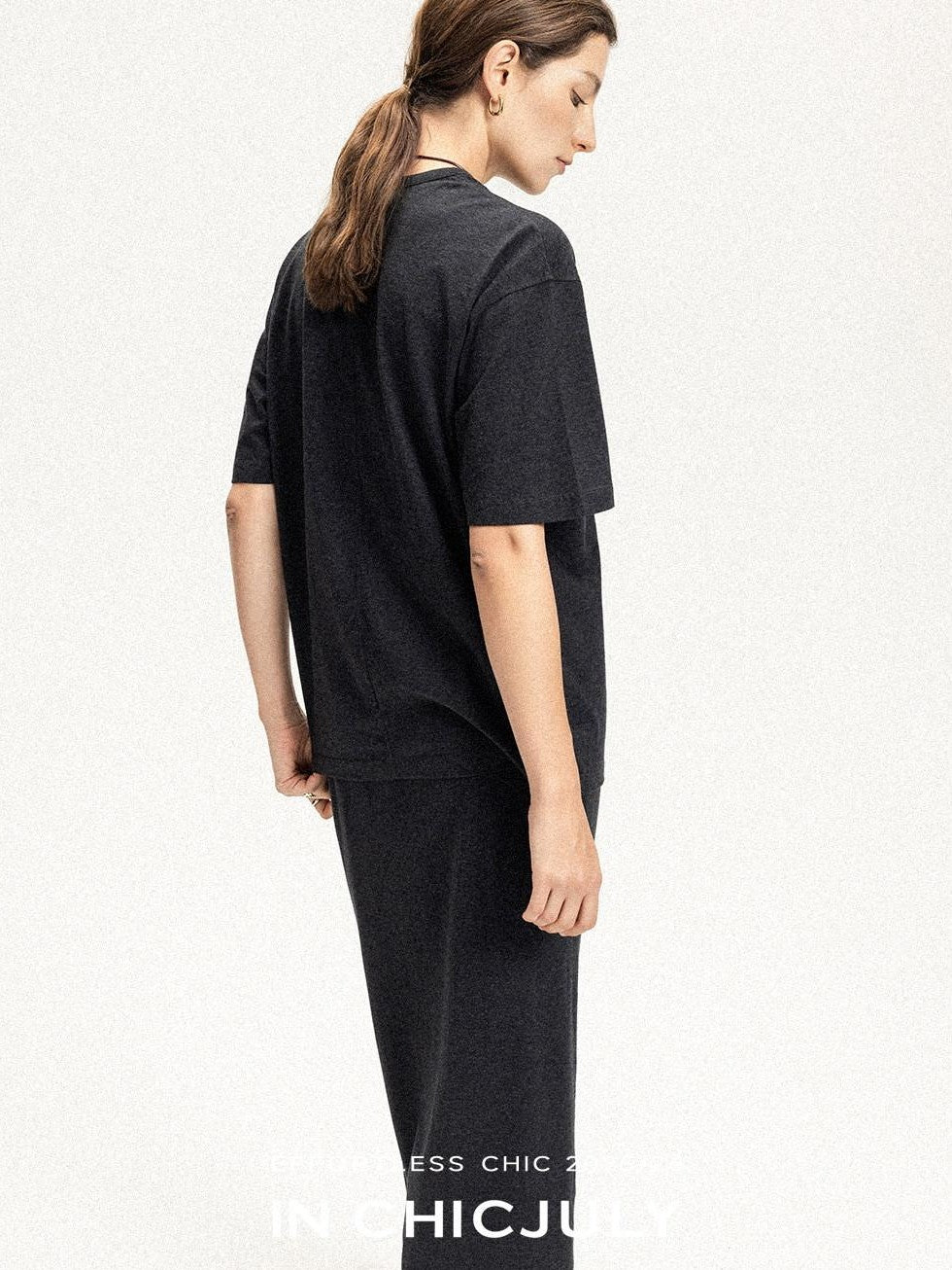 chicjuly Textured Relaxed Short Sleeve Round Neck Women's Cotton Top & Skirt Sets