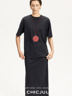 chicjuly Textured Relaxed Short Sleeve Round Neck Women's Cotton Top & Skirt Sets