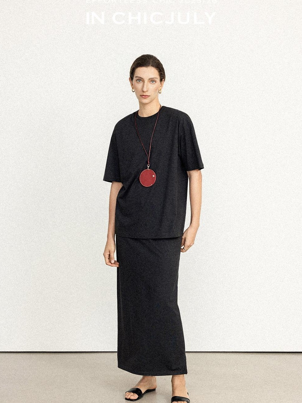 chicjuly Textured Relaxed Short Sleeve Round Neck Women's Cotton Top & Skirt Sets
