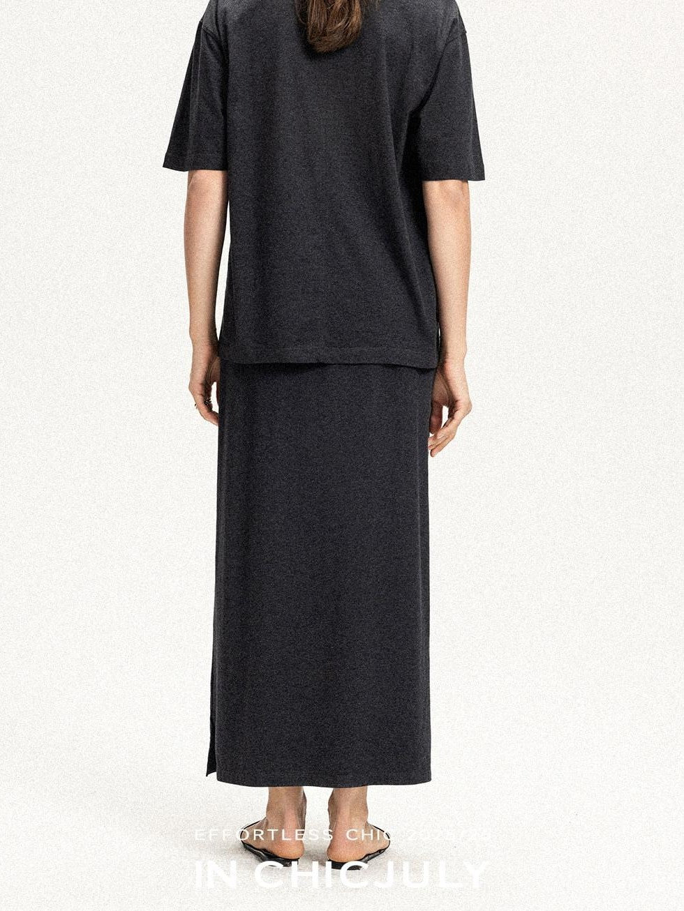 chicjuly Textured Relaxed Short Sleeve Round Neck Women's Cotton Top & Skirt Sets