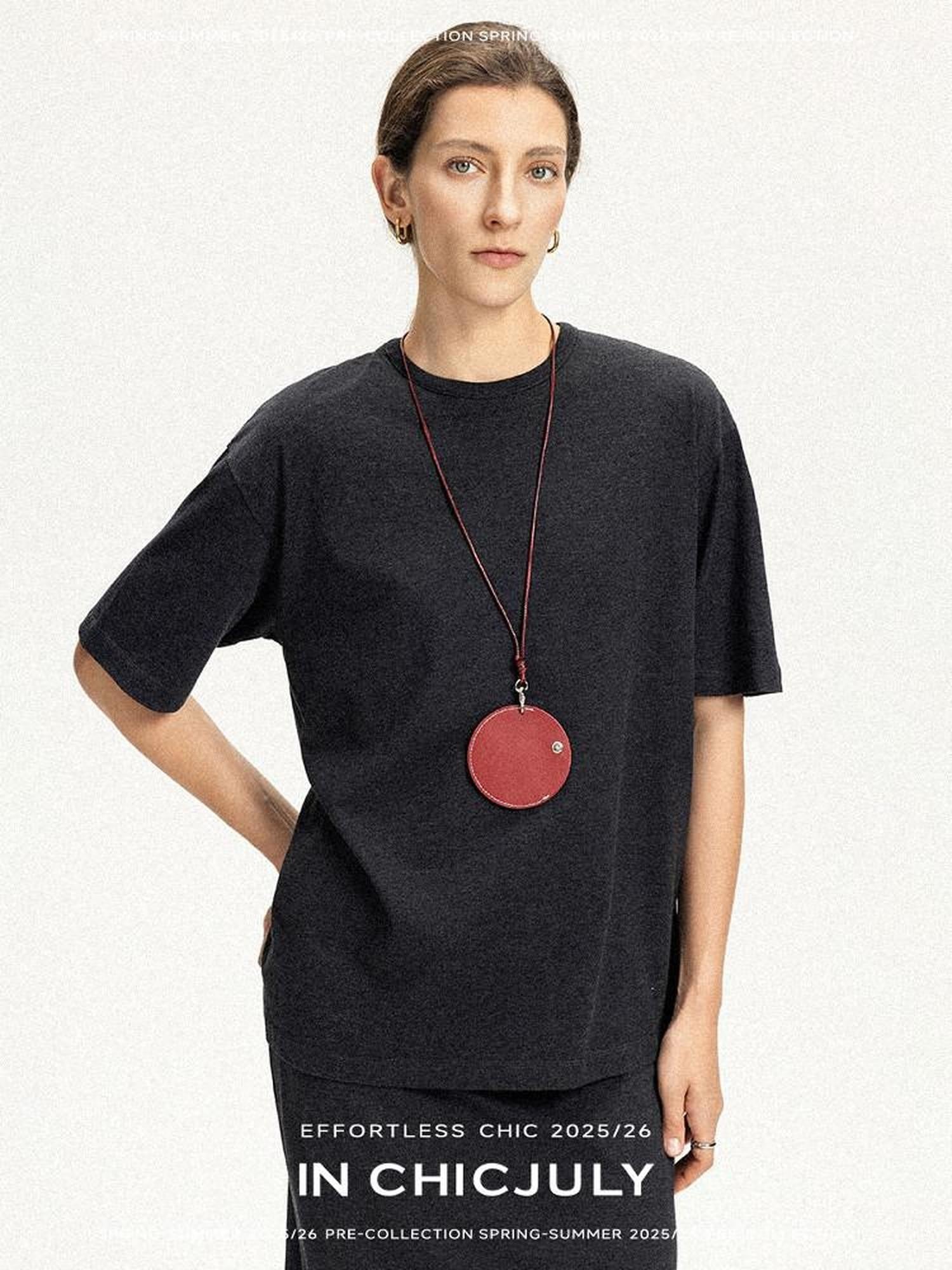 chicjuly Textured Relaxed Short Sleeve Round Neck Women's Cotton Top & Skirt Sets