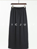 chicjuly Textured Relaxed Short Sleeve Round Neck Women's Cotton Top & Skirt Sets