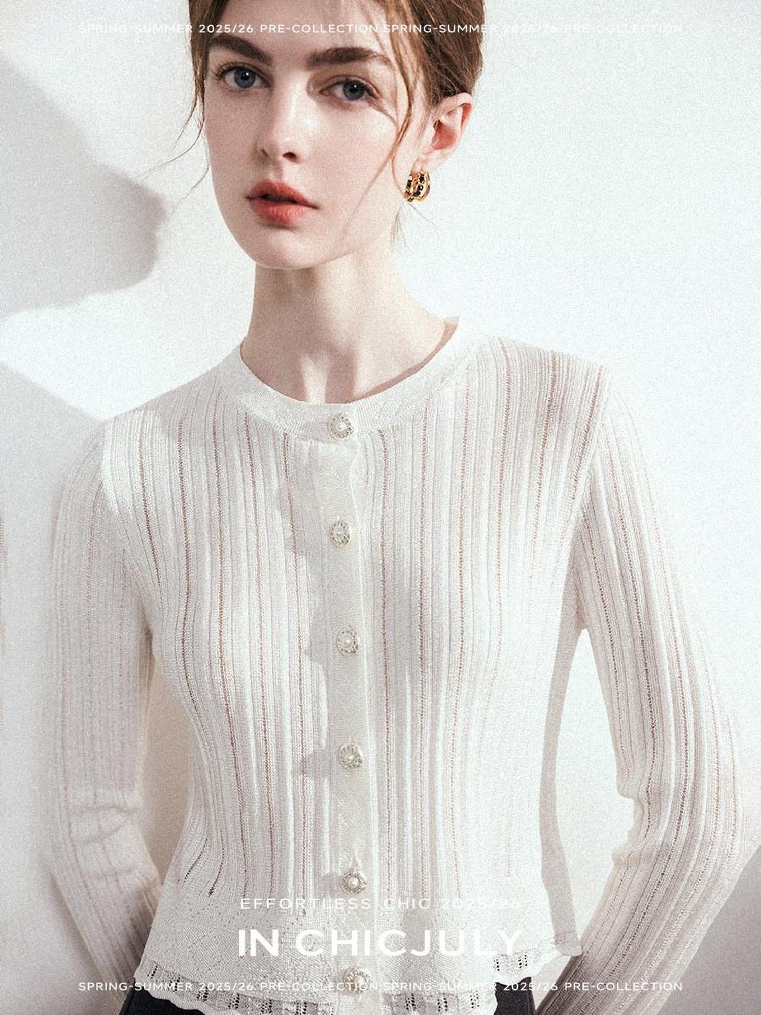 chicjuly Textured Wavy Crochet Lace Women's Viscose Ice Silk Short Knit Cardigans
