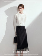 chicjuly Textured Wavy Crochet Lace Women's Viscose Ice Silk Short Knit Cardigans